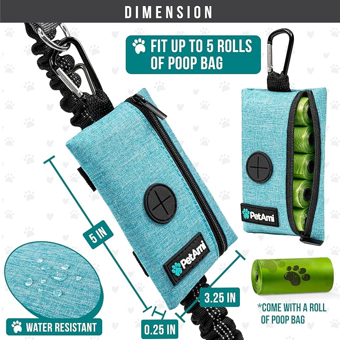 PetAmi Dog Poop Bag Holder for Leash, Pet Waste Bag Dispenser, Blue | Soft Dog Poop Bag Holder Clips to Leash, Harness, Belt Storage for Treat Key, Pet Bag Dispenser, Doggy, Doggie - Image 4