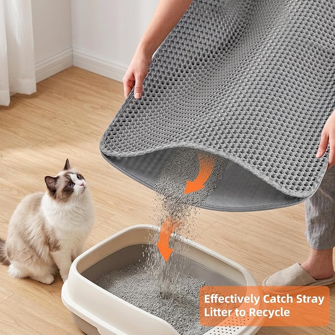 2Packs Cat Litter Mat 47"x36", XL Litter Mat for Litter Box Mat | Large Double Layer Honeycomb Cat Mat, Urine-Proof Soft kitty Cat Litter Trapping Mat, Easy Clean Rinse with Water Grey - Image 7
