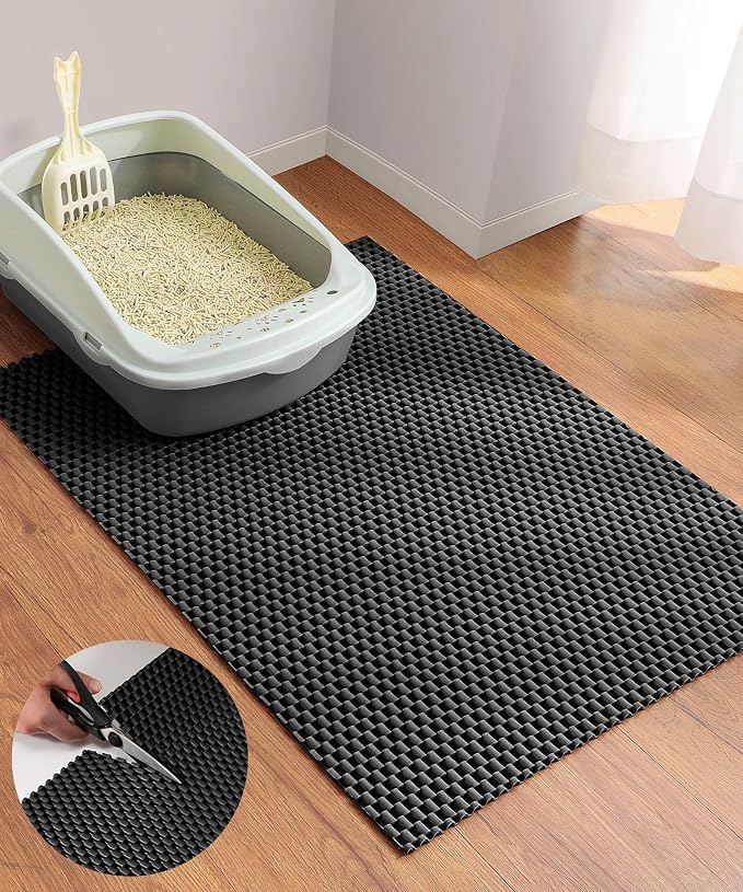 Cooyes Cat Litter Mat - Cut to Fit Any Place, 23"x17" Litter Trapping Mat for Litter Box, Easy to Clean, Waterproof & Non-Slip Kitty Pad, Scatter Control to Protect the Floor (Black) by Cooyes