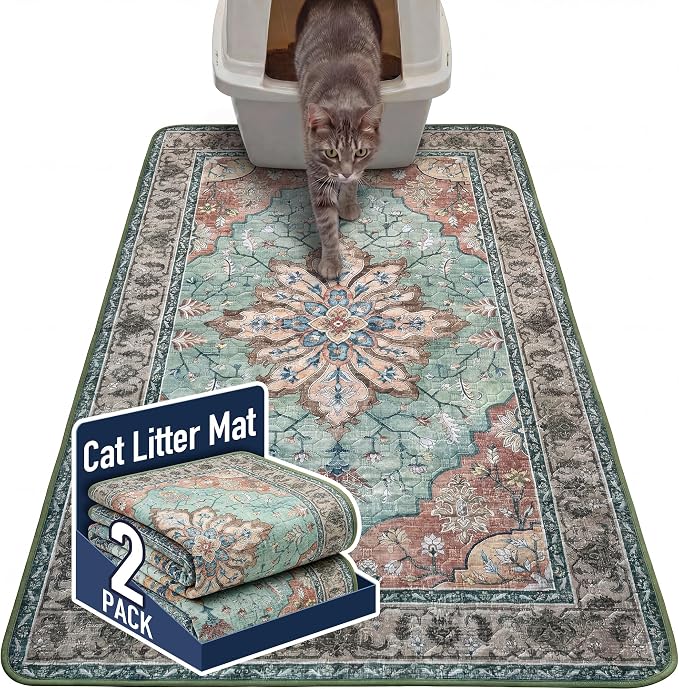Hompet Cat Litter Mat 2 Pack, 36x60 Large Machine Washable Trapping Mats for Cats, Super Absorbent & Urine-Proof Cat Litter Box Mat for Floor, Waterproof & Non Slip Kitty Litter Rug by Hompet