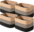 ICERZCZ Storage Baskets for Shelves Organizing, Woven Cotton Rope Baskets for Storage, Book Basket, Towel Basket, 12.5"Lx9.1''Wx7.9''H (4 Packs) Gradient Black & Jute by ICERZCZ