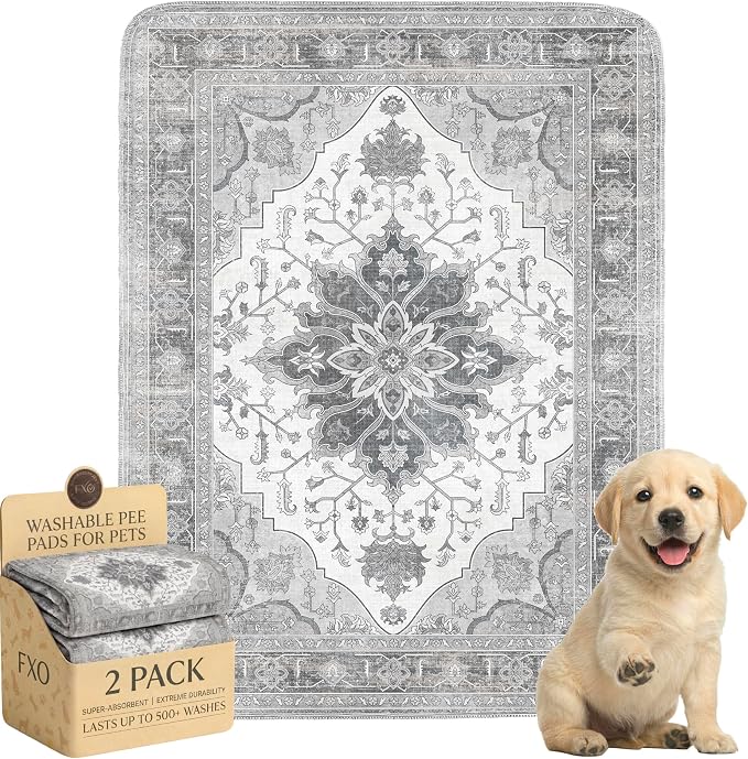 Washable Pee Pads for Dogs,Great Urine Absorbent Reusable Puppy Training Pads,Waterproof,Leak-Proof & Non-Slip Potty Pads for Whelping,Crate,Playpen,Bed.(Gray Floral,18"x24") by Peepads