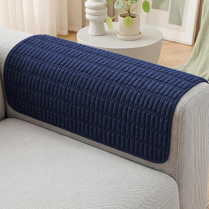 Foxdecor Couch Arm Covers for Sofa Arm Chair Covers Set of 2 | Sofa Arm Covers Cat Scratch Resistant Couch Protectors, Washable Armrest Cover Furniture Arm Covers, Dark Blue 30x30 in by Unknown