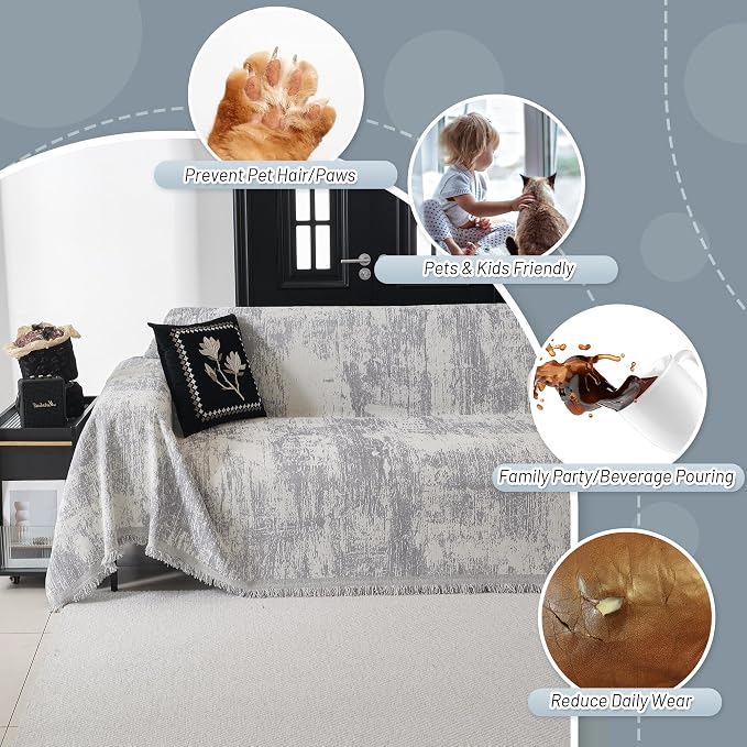 MYSKY HOME Boho Couch Cover for Dogs Washable Grey Abstract Couch Sofa Protector for Loveseat Sofa with Pets Friendly Chenille Geometric Sofa Covers Soft Durable Farmhouse Sofa Slipcovers, 71" X102" - Image 3