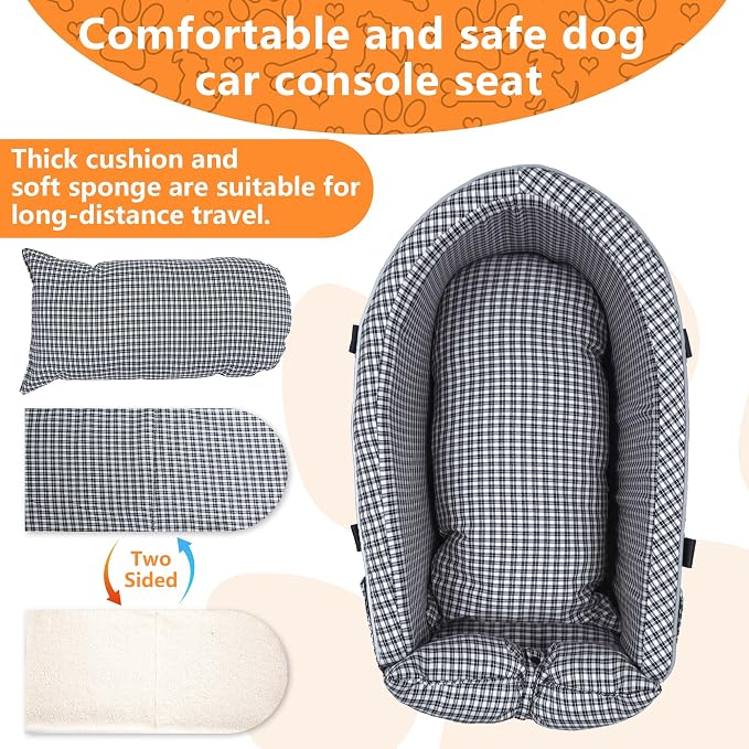 Center Console Dog Car Seat Dog Bed for Car Console Portable Armrest Booster Seat Carrier for Small Medium Dogs Anti-Collapse for Puppy Pet Up to 15 Lbs（Grid Black） - Image 5