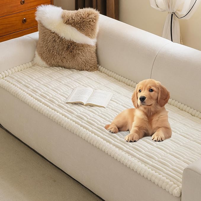 MYSKY HOME Couch Covers for Dogs, Non-Slip Sofa Cover, Cream, 27.6" x 59" | Couch Covers for Sofa, L Shaped Couch Cover, Sofa Covers Washable, Pet Friendly, Couch Cushion Cover, Love Seat Couch Cover by MYSKYHOME