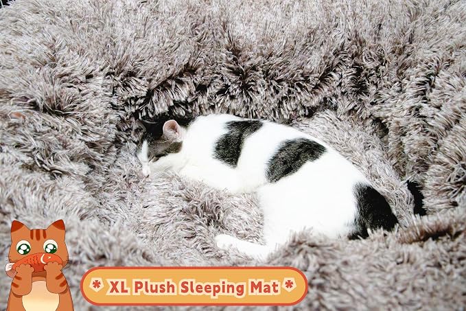 XxingSheep Extra Large Cat Tunnel Bed Plush Cat Cave for Indoor Cats | Cozy tunnel design can also work as a festive cat tree skirt to help keep cats away from Christmas decorations Yellow-Brown - Image 3