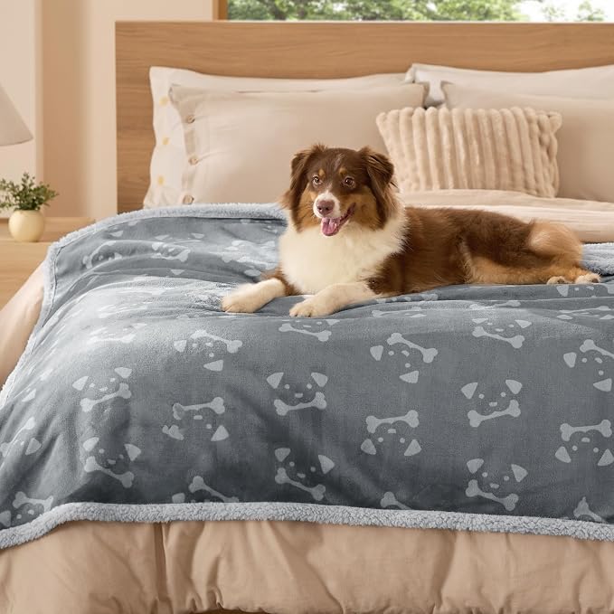 Bedsure Waterproof Dog Blankets for Large Dogs - 50"x60", Anchor Gray | Soft Print Sherpa Fleece Pet Cat Blanket Washable for Couch Bed Protection, Cozy Plush Reversible Throw Furniture Protector - Image 8