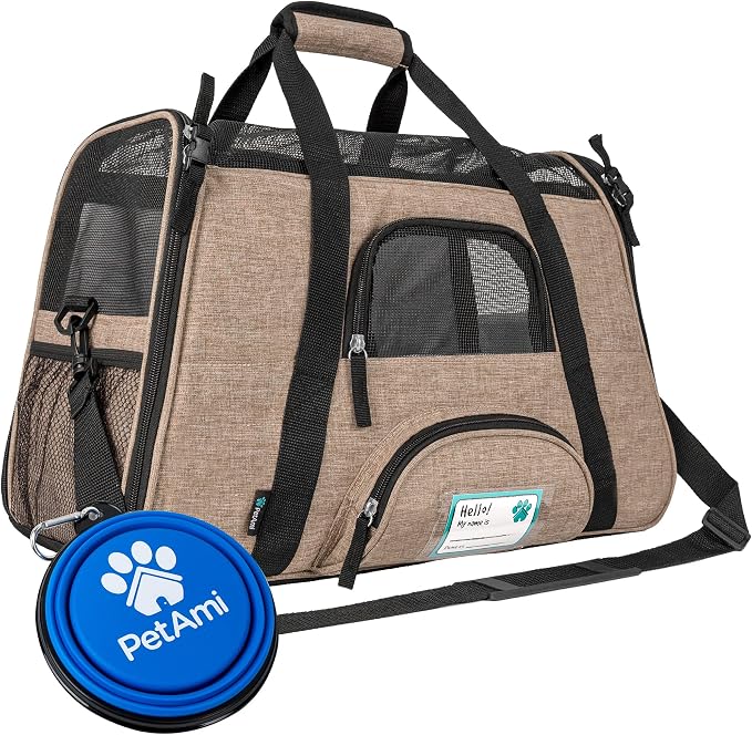 PetAmi Airline Approved Pet Carrier Cats & Small Dogs, Small Heather Taupe | Soft Sided TSA Travel Bag, Sherpa Bed, Breathable Mesh Ventilation, Collapsible Bowl, Fits Under Seat, Up to 18 lbs by PetAmi