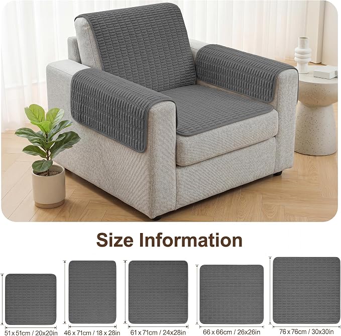 Foxdecor Couch Arm Covers for Sofa Arm Chair Covers Set of 2 | Sofa Arm Covers Cat Scratch Resistant Couch Protectors, Washable Armrest Cover Furniture Arm Covers, Dark Grey 30x30 in - Image 6