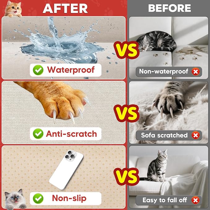 Loiion Cat Scratch Proof Furniture Protector Waterproof Sofa Cover 150"x71" | Pet-Friendly Couch Protector, Anti-Scratch & Anti-Slip Sofa Cover For Cats Dogs Kids, Machine Washable - Image 8