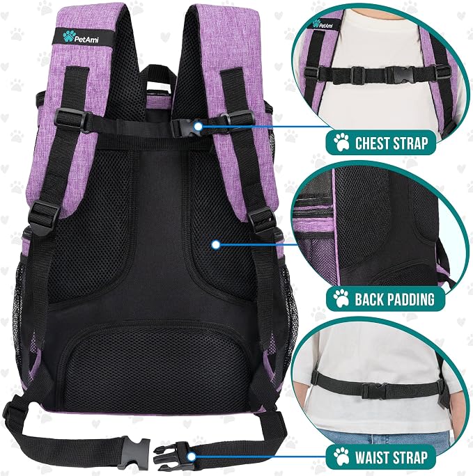 PetAmi Dog Backpack Carrier, Airline Approved 4-Way Entry Cat Backpack Carrier, Ventilated Mesh, Collapsible Pet Carrier for Small Puppy, Kitten, Hiking, Travel Car, Vet, up to 18 lbs, Purple - Image 5