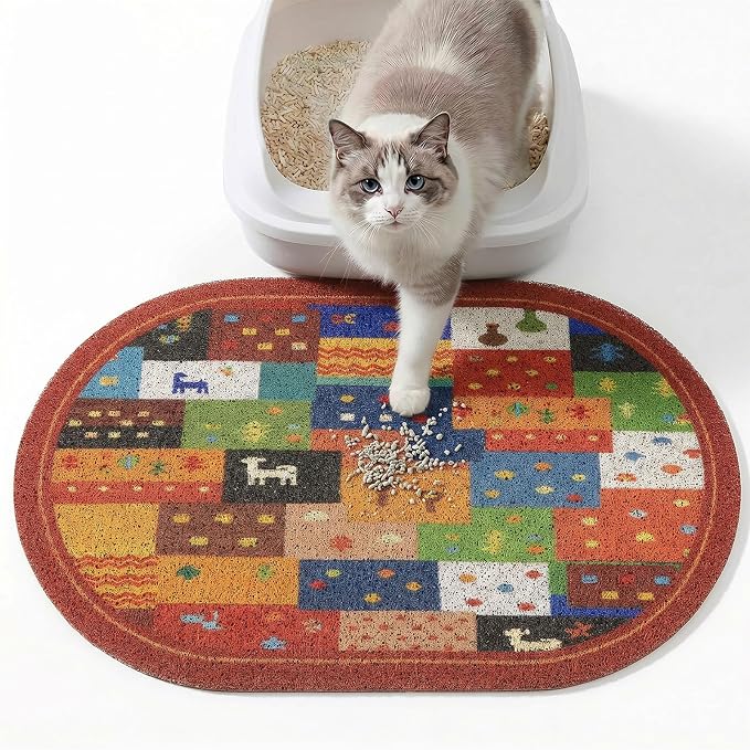 Bienbee Cat Litter Mat, 24" x 15" Dense Trapping Mesh for Litter Boxes | Litter Box Mat with PVC Mesh, Waterproof &Urineproof, Non-Slip Grip, Soft On Kitty Paws and Easy to Clean to Protect Floor by Bienbee