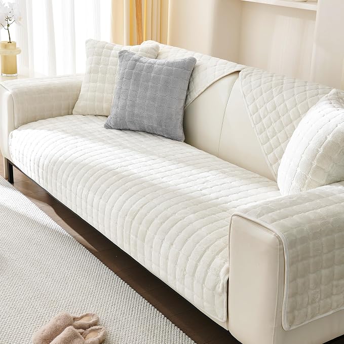 Couch Cover for Dogs,Velvet Non-Slip Couch Covers for Sofa Washable | Sofa Slipcovers for 3 Cushion Couch, Furniture Protector for Pet, L Shaped Sectional Couch Cover White, 36"X71" (Only 1 Pcs) - Image 7