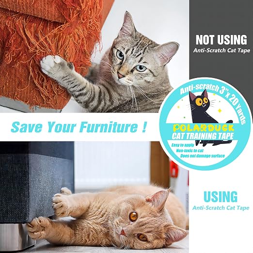 Polarduck Anti Cat Scratch Tape, 3 inches x 20 Yards Cat Training Tape, 100% Transparent Clear Double Sided Cat Scratch Deterrent Tape, Furniture Protector for Couch, Carpet, Doors, Pet & Kid Safe - Image 2