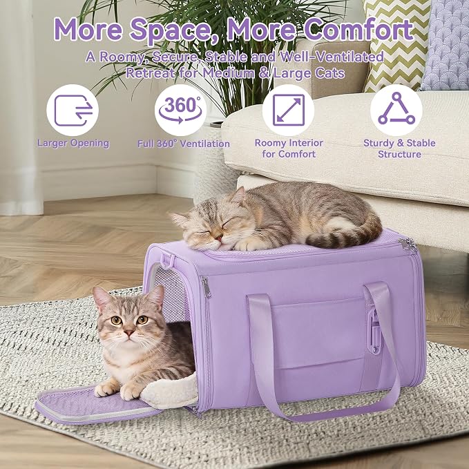 PETSFIT Large Cat Carrier with Patented Safety Buckles,Big Cats Up to 20 lb | Secure Carrier for Safe Driving, Lockable Zippers, Safety Tether, Travel Pet Carrier for Trips & Vet Visits, 19 x 12 x 12 - Image 5