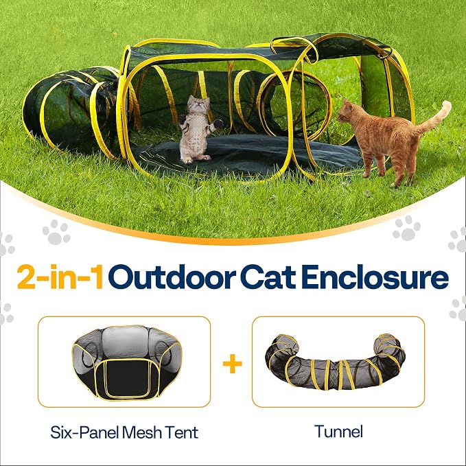 VIVOHOME Outdoor Cat Enclosure 2-in-1, w/Cat Tent, Circle Playpen Tunnel | Portable Cat Tunnels with Tent for Indoor Outdoor, Collapsible Catio for Kitty Small Animals, w/ Storage Bag Removable Bottom - Image 3