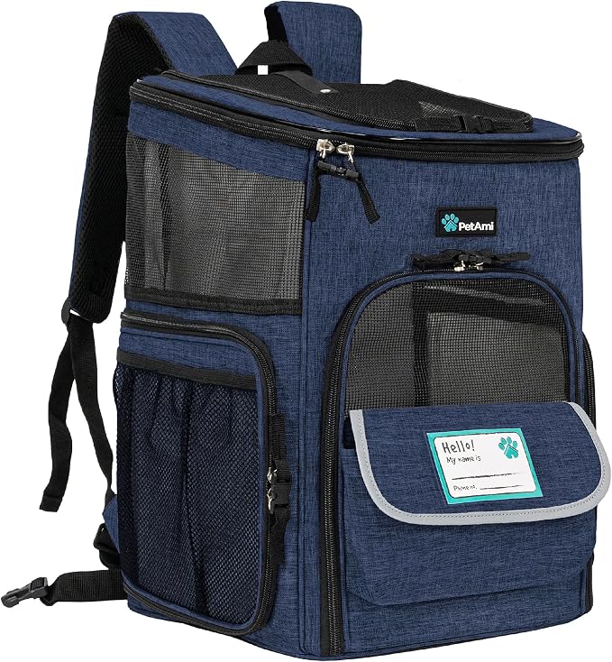 PetAmi Dog Backpack Carrier, Airline Approved 4-Way Entry Cat Backpack Carrier, Ventilated Mesh, Collapsible Pet Carrier for Small Puppy, Kitten, Hiking, Travel Car, Vet, up to 18 lbs, Navy Blue by PetAmi