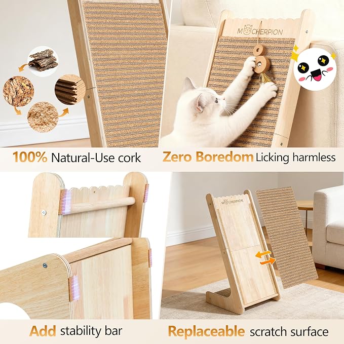 Natural Cork cat Scratching Post-Cat Scratchers- Scratch Pads for Indoor-Cats Scratching Board-cat ramp-cat Scratch Cardboard with Toy,Replaceable use-Eco-Friendly Sustainable-cat Gifts - Image 2