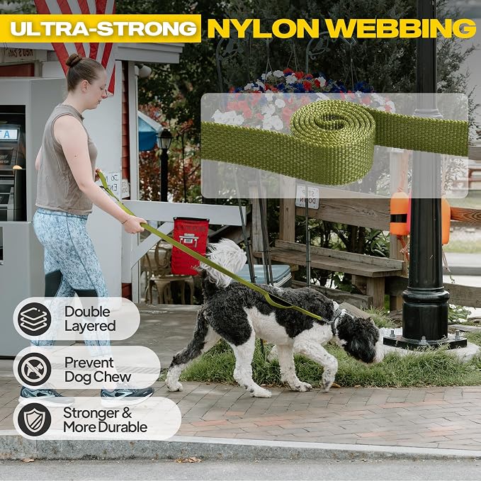 Fida 10 FT Heavy Duty Dog Leash, Dual Padded Handles for Medium Large Dogs | Traffic Handle for Close Control, Advanced Easy Snap Hook, Reflective, Strong Nylon Webbing for Long Walks & Training, Green - Image 3