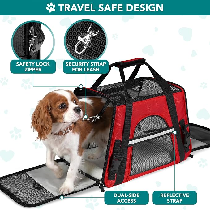 PetAmi Airline Approved Pet Carrier for Cats & Small Dogs, Small, Red | Soft Sided TSA Travel Bag, Sherpa Bed, Breathable Mesh Ventilation, Collapsible Bowl, Fits Under Seat, Up to 18 lbs - Image 4