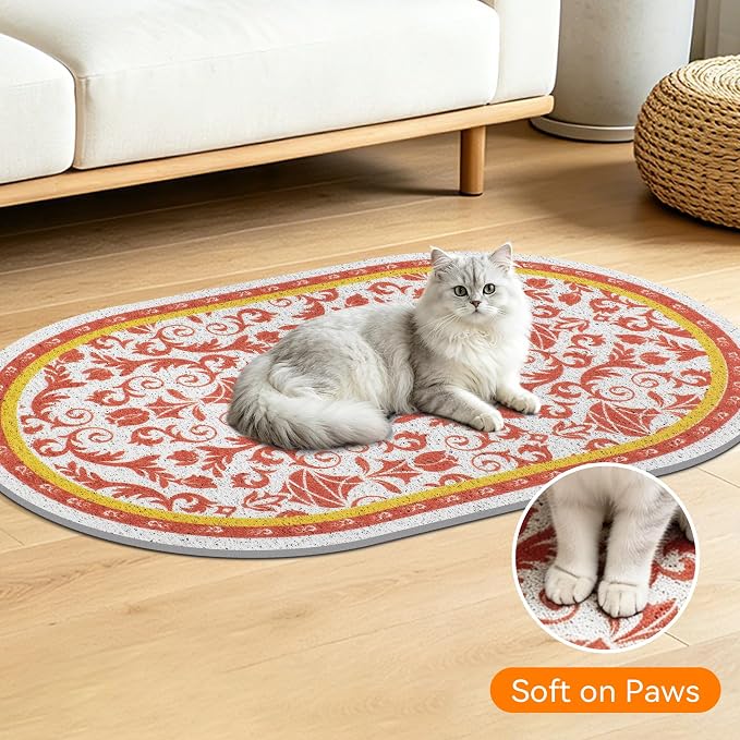 Cat Litter Mat, 40"x30" High Density PVC Litter Trapping Mat, Non-Slip, Waterproof & Urine-Proof Kitty Litter Catcher Mats, Soft on Kitten Paws, Easy to Clean, Cat Essentials Brown - Image 5