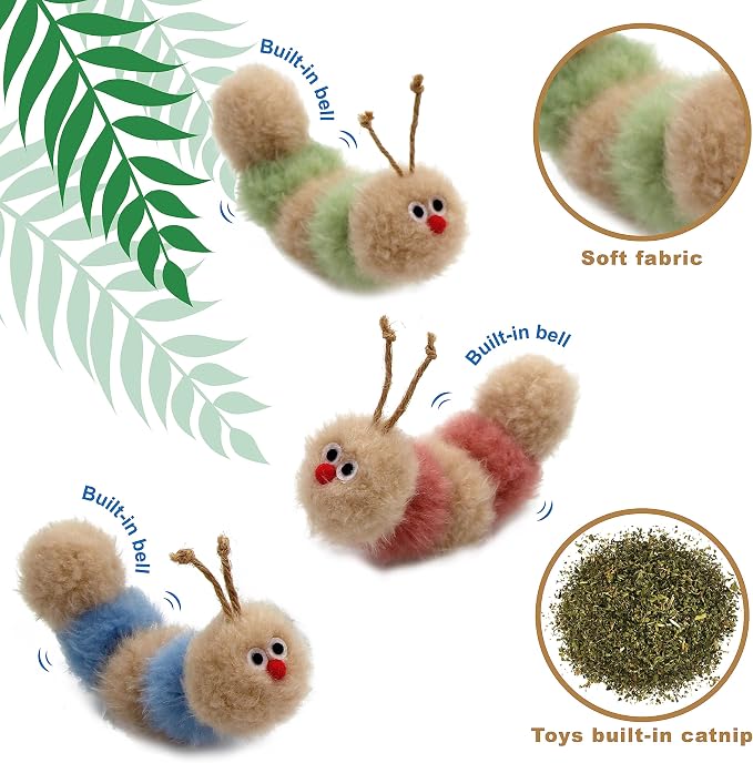 Jumpaws Interactive Natural Catnip Toy, with Rattle, Bite Resistant, for All Ages Indoor Cat, Shape of Caterpillar, Kitten Toy (Small/ 3 Pck/Cat Toy) - Image 4