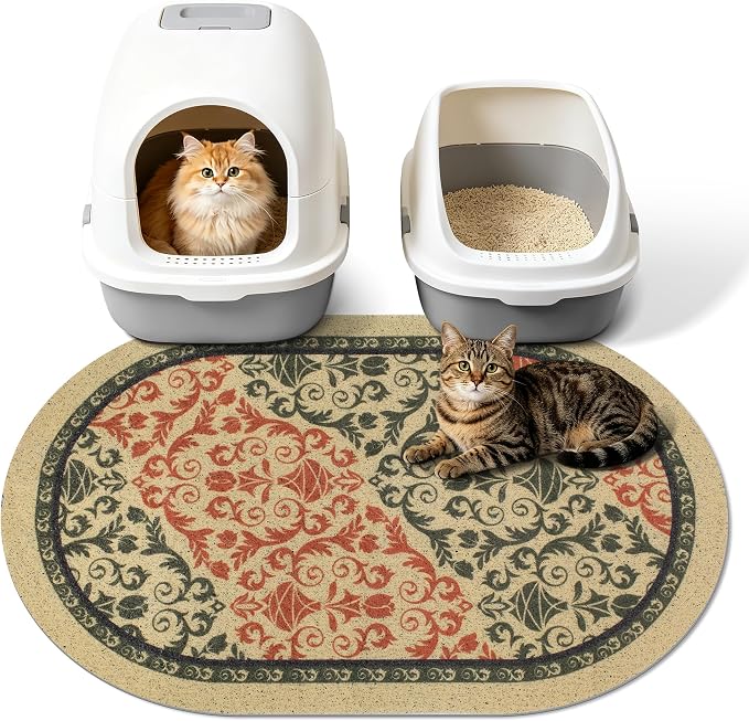 Cat Litter Mat, 33"x22" High Density PVC Litter Rug Trapping Mat, Non-Slip, Waterproof & Urine-Proof Litters Catcher Mats, Keep Floor Clean, Soft on Kitten Paws, Cat Essentials Brown-Green by Yigerlee