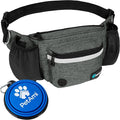 PetAmi Dog Fanny Pack, Treat Pouch for Dog Walking Training, Dark Gray | Built in Poop Bag Dispenser, Water Bottle Holder, Collapsible Bowl, Pet Treat Waist Belt for Hiking Running Kibbles by PetAmi