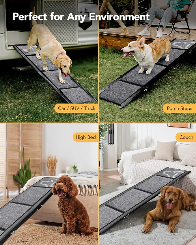 Dog Ramp for Cars, 63" L × 19.7" W, Lightweight Extra-Wide Foldable | Extra-Wide for a Safer Climb, Lightweight for Easy Transport, Non-Slip Rug Surface, 250-lb Capacity - Image 7