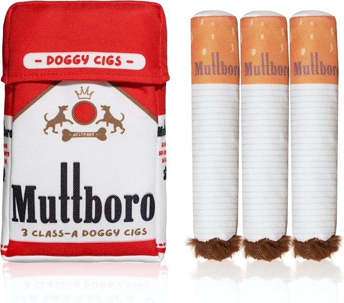 Nestpark Muttboro Doggy Cigs Funny Dog Toys - Parody Plush Squeaky Crinkle Interactive Dog Toy - Hide and Seek Treat Hiding Burrow Puzzle Toy for Stimulating Enrichment Activity by Nestpark