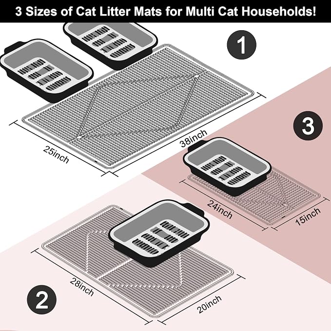 Mofason Silicone Cat Litter Mat XXL - Pink Extra Large Cat Litter Box mat | Waterproof & washable 38"x25" kitty cat litter mat for floor, extra large litter trapping; cat litter catcher mat easy clean - Image 3