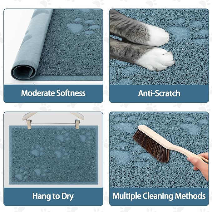 Darkyazi Cat Litter Box Mat for Floor Litter Trapping Mat Non-Slip Backing, Scatter Control, Easy Clean, Water Resistant, Soft on Paws (15.75" x 11.75",Silver Blue) - Image 4