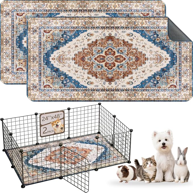 Washable Guinea Pig Pee Pads,Reusable Guinea Pig Cage Liner 2 Pack | Waterproof, Leak-Proof, Absorbent & Non-Slip, 24"x48" Bedding Potty Training Mat for Small Animal Rabbit Bunny Hamster Rat by Verdasun
