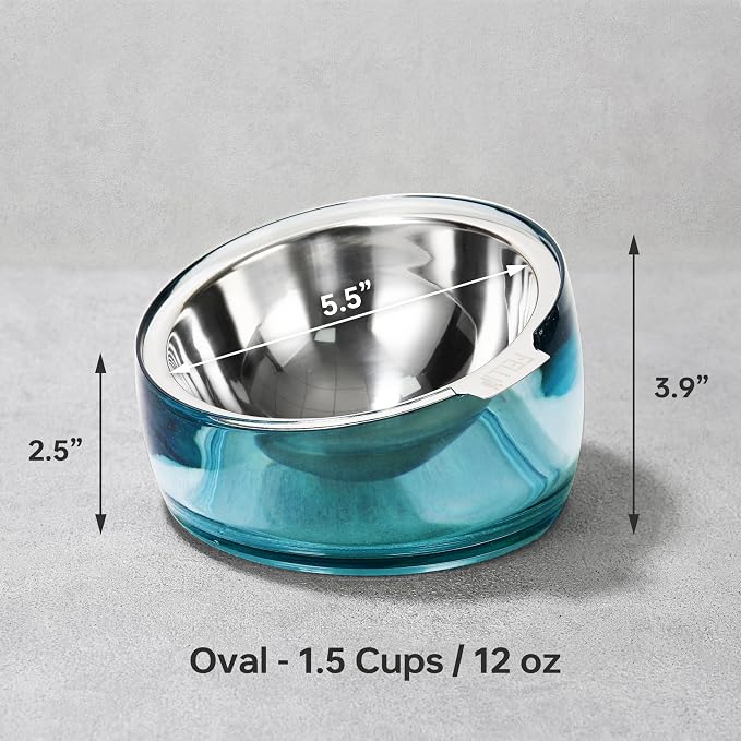 Felli Pet Oblik Acrylic Raised Dog Food Water Bowl Stainless Steel Slanted Oval Dish for Short Leg Puppy & Small Medium Pet, Elevated Tilted Metal Feeder (Sapphire, 1.5 Cups Oval Dish) - Image 9