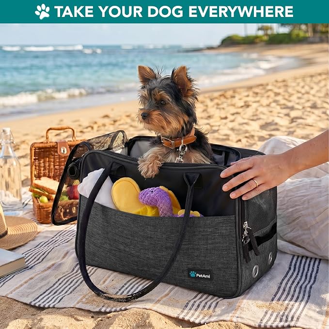 PetAmi Dog Purse Carrier for Small Dogs Cats, TSA Airline Approved Soft-Sided Pet Carrier with Pockets, Ventilated Travel Tote Bag with Bed & Shoulder Strap, Puppy Kitten, Max 12 lbs, Heather Charcoal - Image 8