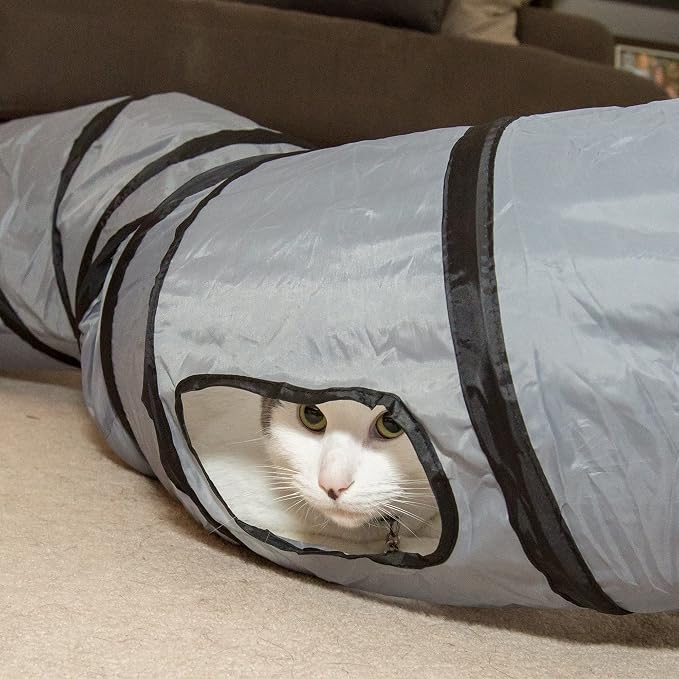 PetLike S Way Cat Tunnel Collapsible Pop-up Pet Tube Hideaway Play Toy with Ball (S-Way, Grey) - Image 3
