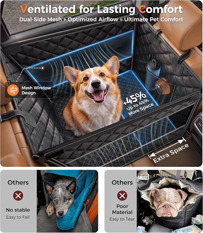 Doglike UNBREAK Hard Bottom Dog Car Seat for Back Seat Passenger Frinedly | [Military-Grade Protection], 450LB Ultra-Support Back Seat Extender for Dogs Carseat, Waterproof Pet Carseat L Size - Image 8