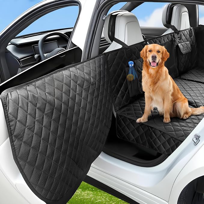 Hard Bottom Dog Car Seat Cover for Back Seat with Door Protector | 100% Waterproof, Tear-Resistant & Non-Slip, Back Seat Cover for Small Mid Cars, SUVs & Trucks, Holds 450Lbs, Easy to Clean by BeComfeePetSupplies