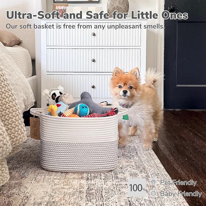 Goodpick Woven Rope Storage Basket for Shelves, Rectangle, Mix White | 13" × 10" × 9" Stylish Gift Basket for Nursery & Bedroom Organization, Cotton Rope Baskets for Toys & Baby Essentials Storage - Image 5