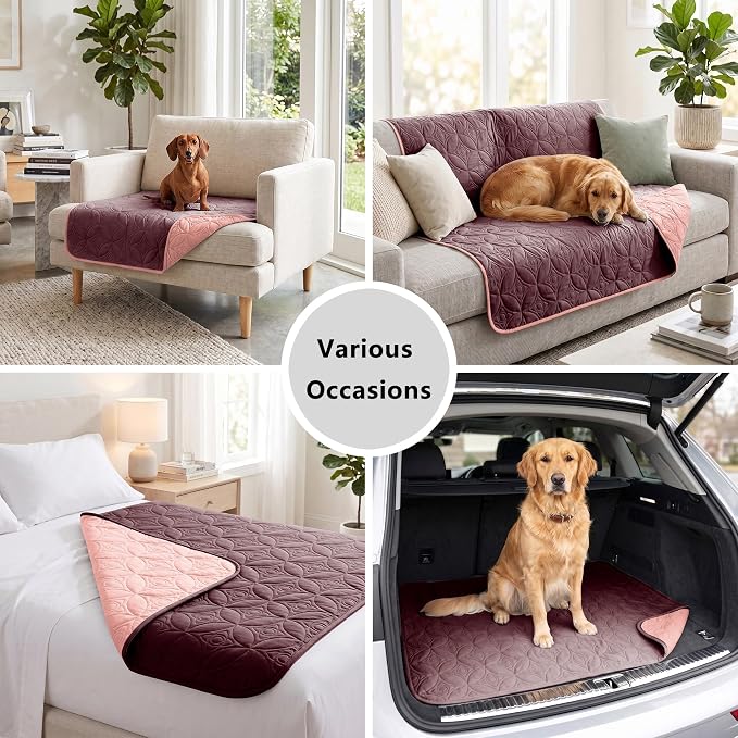 Waterproof Couch Cover for Dogs - Washable Pets Furniture Protector | TPU Leak-Proof Liner, Lightweight & Reversible, Fits Chair, Sofa, Bed, 30" x 30" , Burgundy/Pink - Image 5