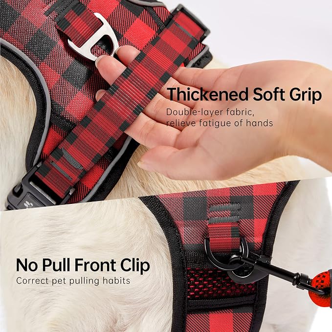 NESTROAD No Pull Dog Harness with Leash, Reflective No Choke Pet Vest Harness,Adjustable Soft Padded Dog Harness with Easy Control Handle for Large Dogs(Checkered Red,Large) - Image 3