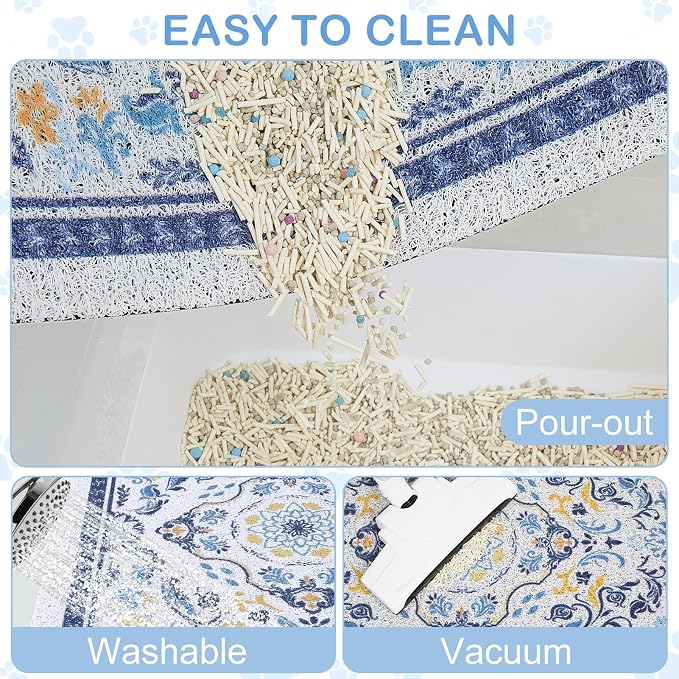 24"x15" Cat Litter Mat Waterproof Non-Slip Litter Trapping Pad | Soft Mesh Litter Box Mat With A Decorative Pattern Captures Scatter Effectively To Keep Floors Clean And Tidy - Image 6