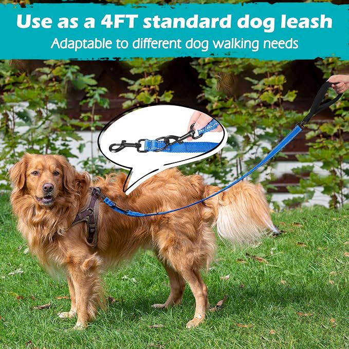PetBonus Two Point Control Dog Leash, No Tangle Training Walking Leashes | Soft Padded Handle, Reflective, Works with No Pull Harnesses, Converts to Single Lead for Medium Large Dogs, Blue - Image 6