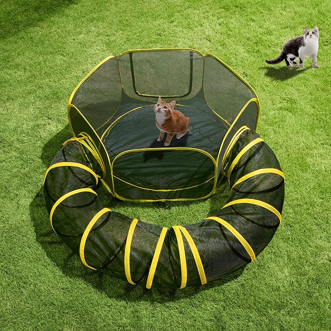 VIVOHOME Outdoor Cat Enclosure 2-in-1, w/Cat Tent, Circle Playpen Tunnel | Portable Cat Tunnels with Tent for Indoor Outdoor, Collapsible Catio for Kitty Small Animals, w/ Storage Bag Removable Bottom by VIVOHOME