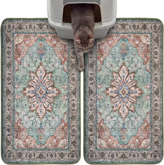 Hompet Cat Litter Mat 2 Pack, 18x28 Machine Washable Trapping Mats for Cats, Super Absorbent & Urine-Proof Cat Litter Box Mat for Floor, Waterproof & Non Slip Kitty Litter Rug by Hompet