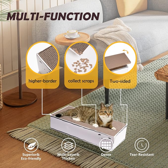 Smartbean Cat Scratcher, 17.3"L x 7.9"W x 4.7"H, Reversible Design for Double Service Life - Image 2