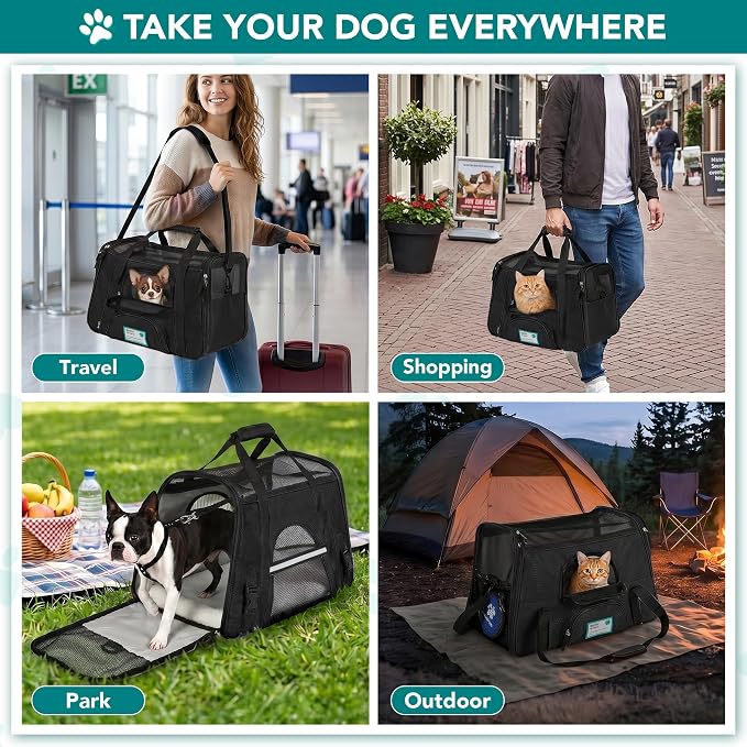 PetAmi Airline Approved Pet Carrier for Cats & Small Dogs, Large, Black | Soft Sided TSA Travel Bag, Sherpa Bed, Breathable Mesh Ventilation, Collapsible Bowl, Fits Under Seat, Up to 18 lbs - Image 7