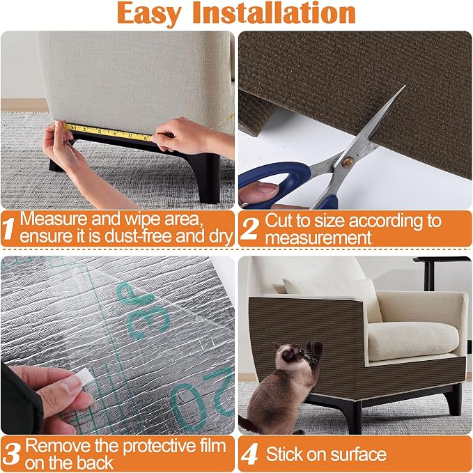 Cat Scratch Furniture Protector - 78.7" x 13.8" Trimmable Self-Adhesive Cats Claws Scratch Pads, DIY Cat Climbing Couch Protector for Scratch Post Cat Tree Replacement Indoor (Brown) - Image 5