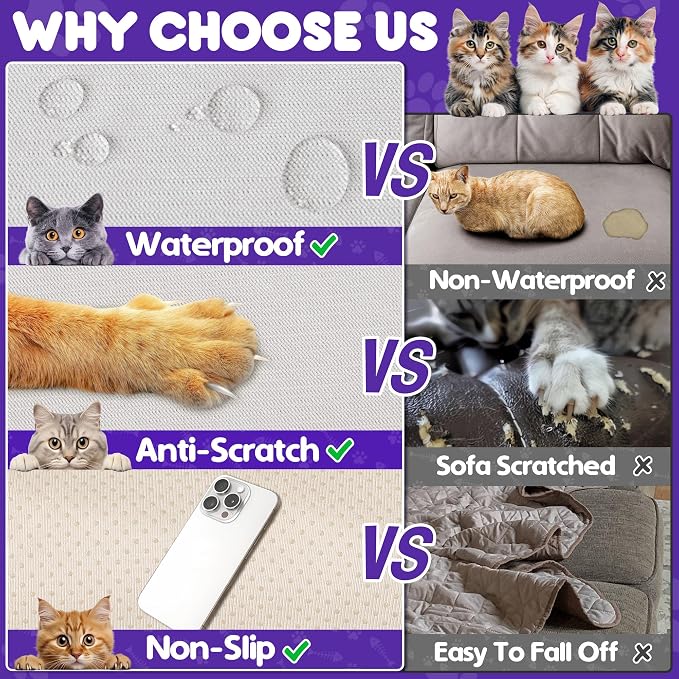 Loiion Cat Scratch Proof Furniture Protector Waterproof Sofa Cover 118"x91" | Pet-Friendly Couch Protector, Anti-Scratch & Anti-Slip Sofa Cover For Cats Dogs Kids, Machine Washable - Image 4